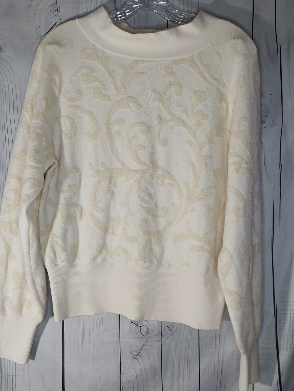 Anthropologie Nina Velvet Cream Jacquard Knit Boho Chic Pullover Sweater